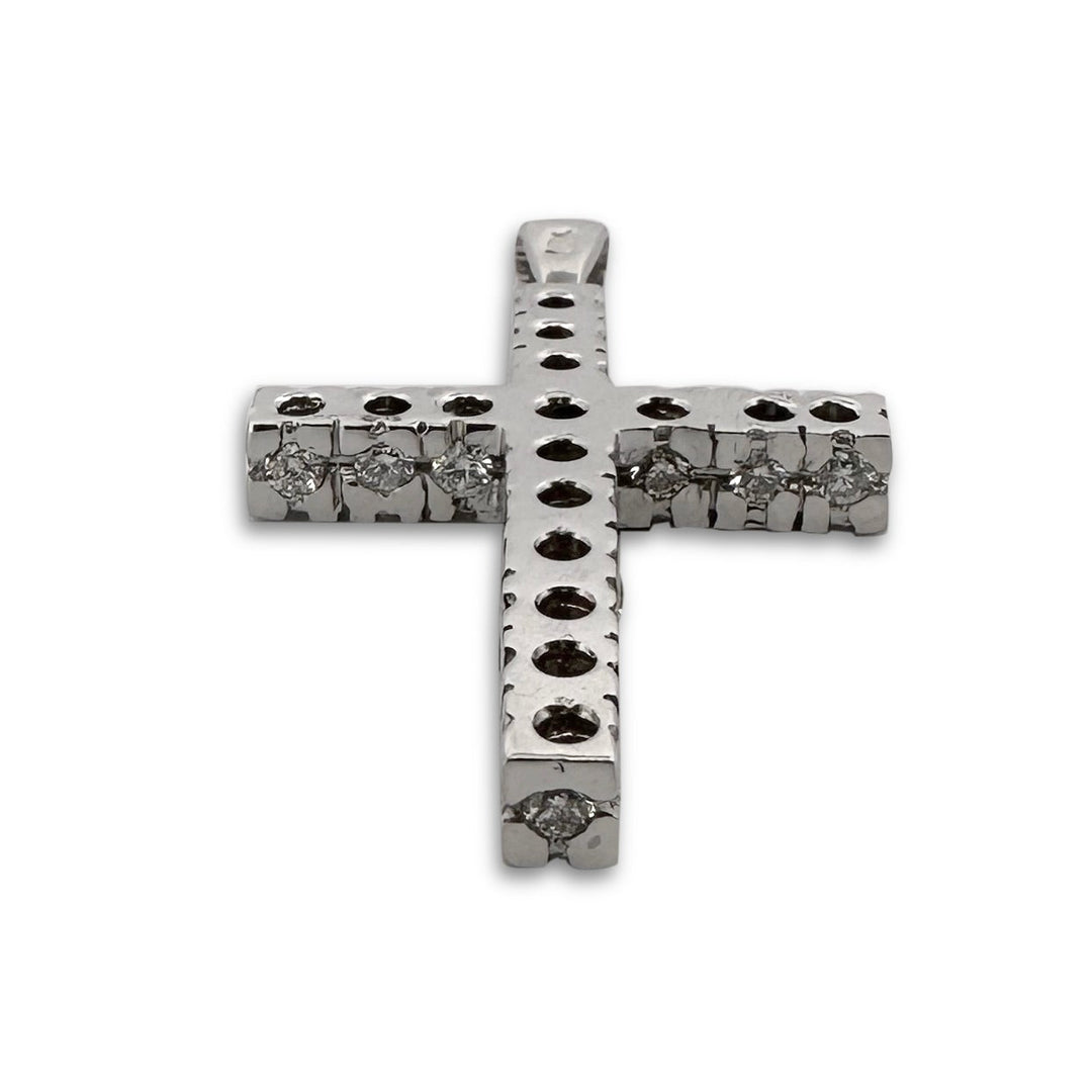 3.40ctw Round Brilliant Natural Diamond Cross Pendant in 14k White Gold