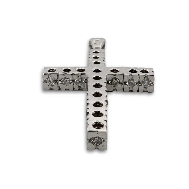 3.40ctw Round Brilliant Natural Diamond Cross Pendant in 14k White Gold