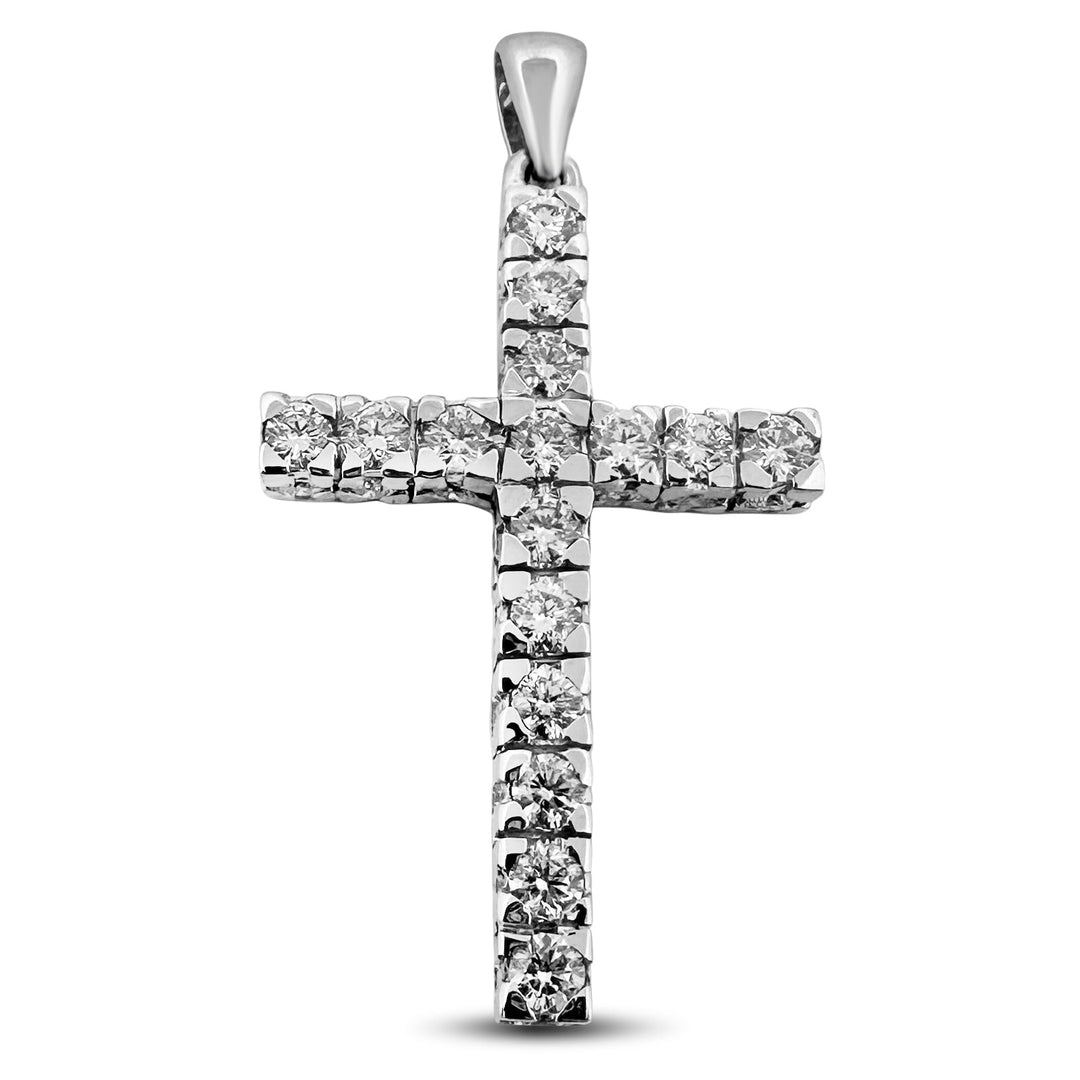3.40ctw Round Brilliant Natural Diamond Cross Pendant in 14k White Gold