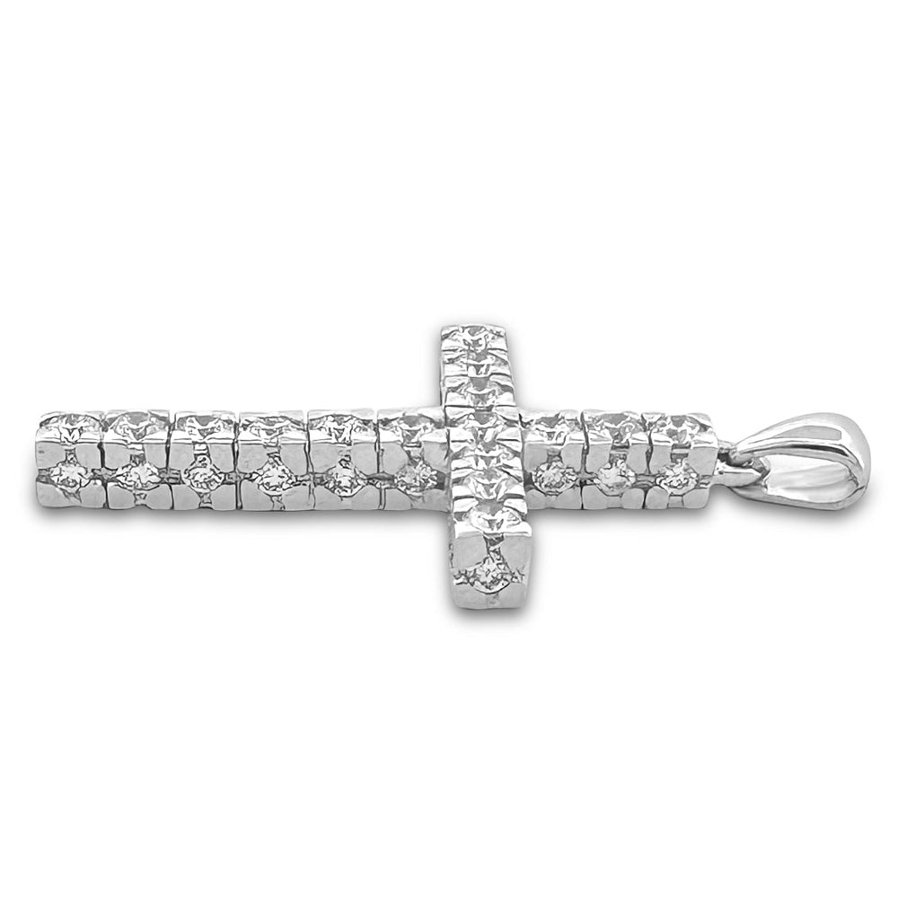 3.40ctw Round Brilliant Natural Diamond Cross Pendant in 14k White Gold