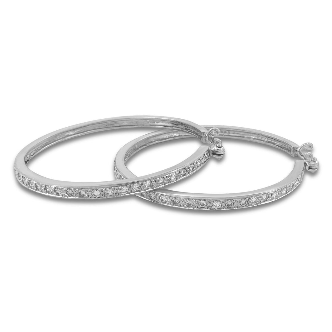 1.02ctw Round Brilliant Natural Diamond Hoop Earrings in 14k White Gold