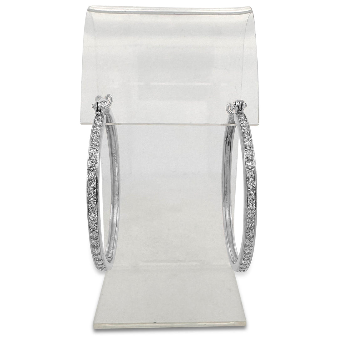 1.02ctw Round Brilliant Natural Diamond Hoop Earrings in 14k White Gold