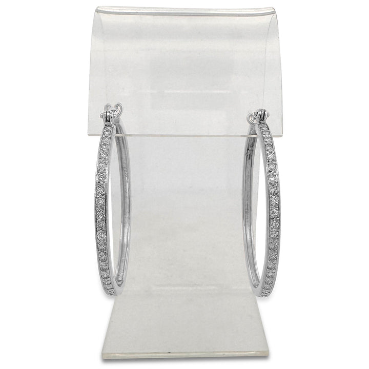 1.02ctw Round Brilliant Natural Diamond Hoop Earrings in 14k White Gold