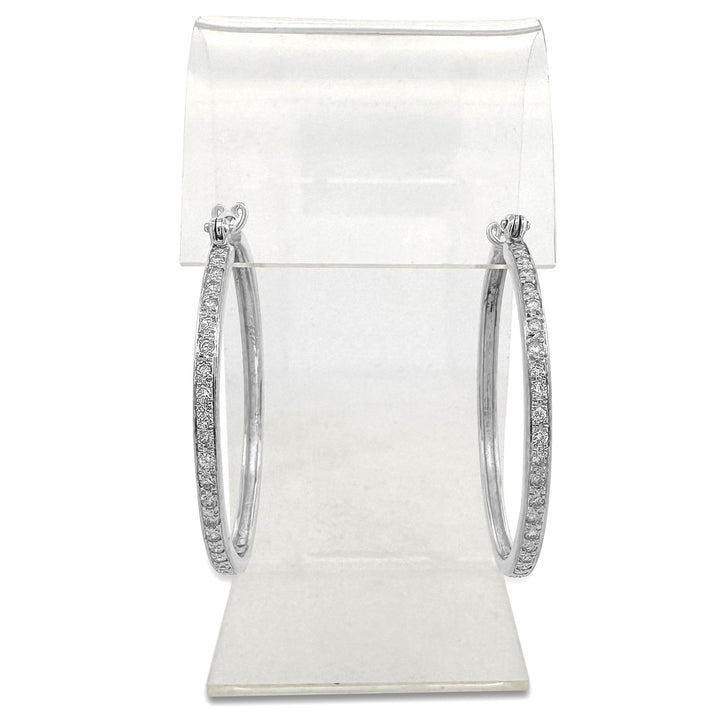 1.02ctw Round Brilliant Natural Diamond Hoop Earrings in 14k White Gold