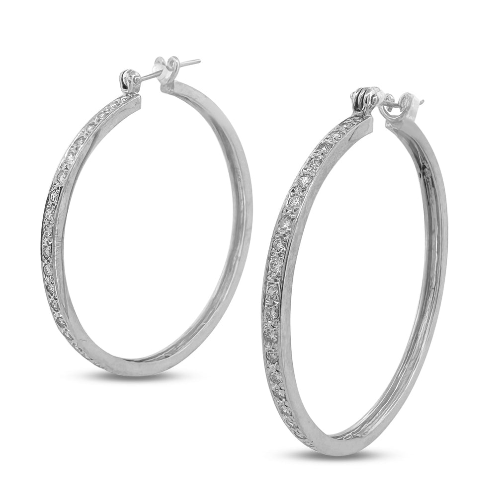 1.02ctw Round Brilliant Natural Diamond Hoop Earrings in 14k White Gold