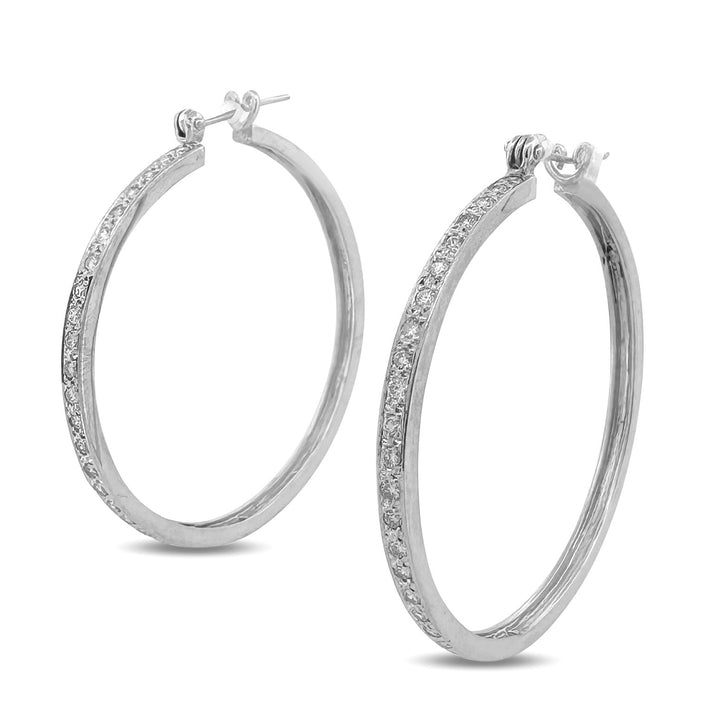 1.02ctw Round Brilliant Natural Diamond Hoop Earrings in 14k White Gold