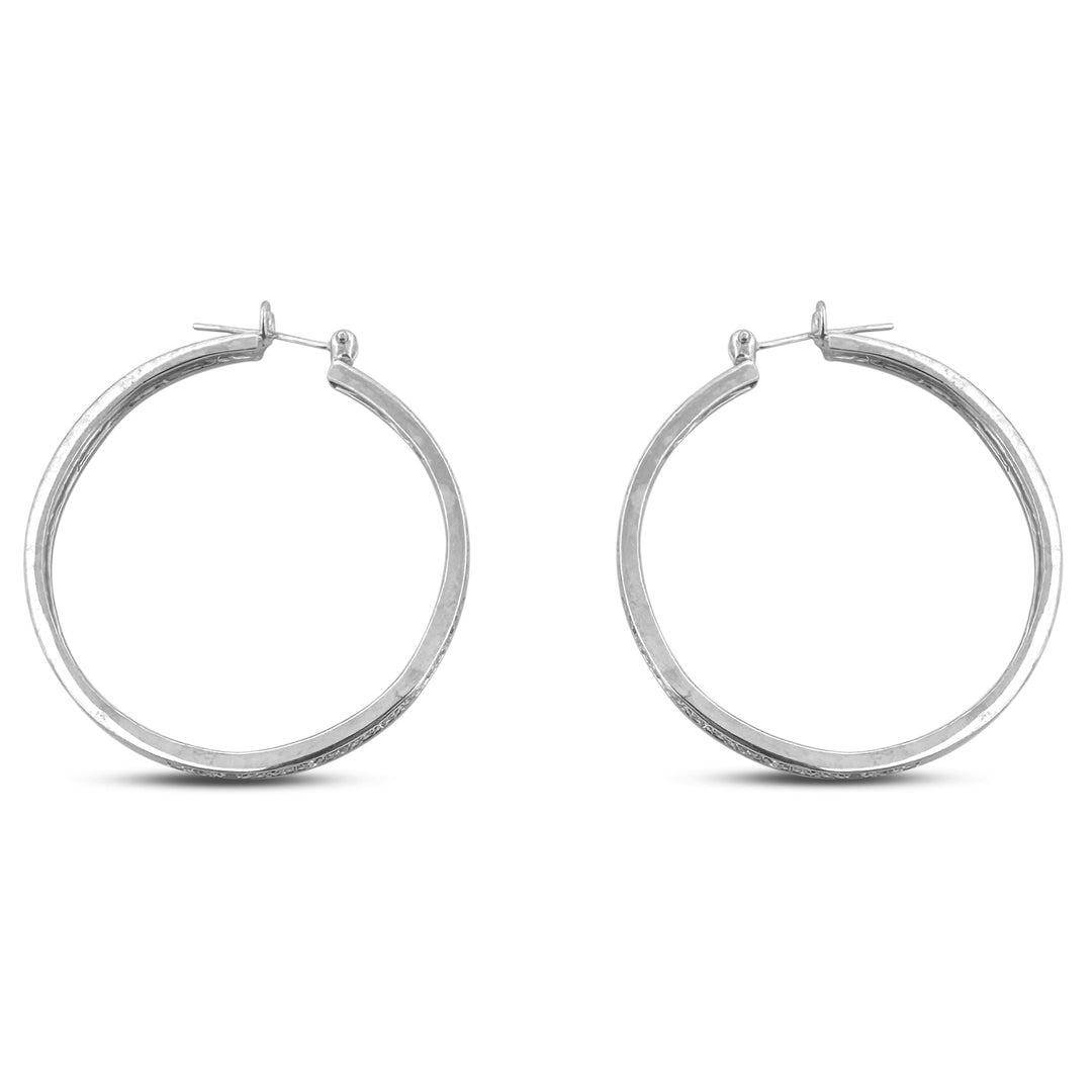 1.02ctw Round Brilliant Natural Diamond Hoop Earrings in 14k White Gold