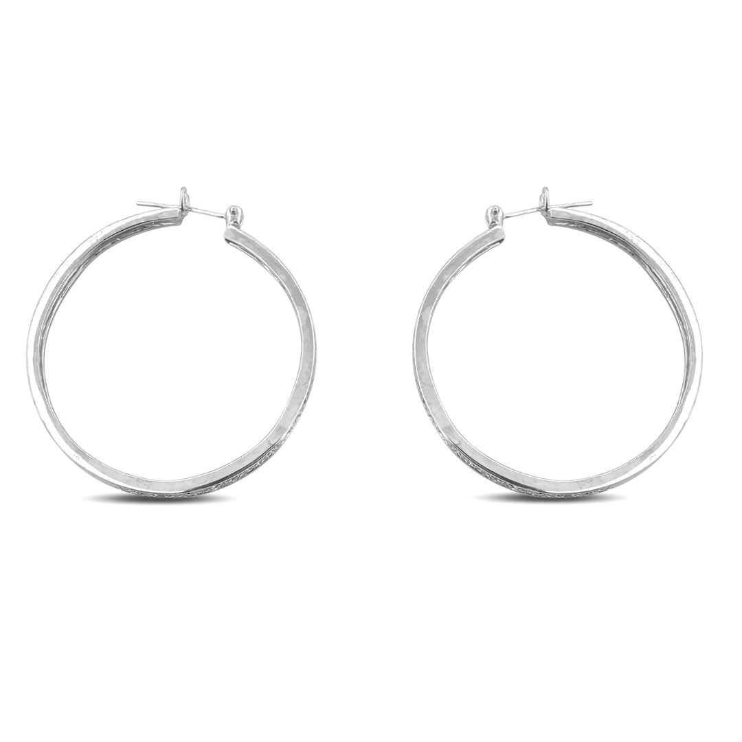 1.02ctw Round Brilliant Natural Diamond Hoop Earrings in 14k White Gold