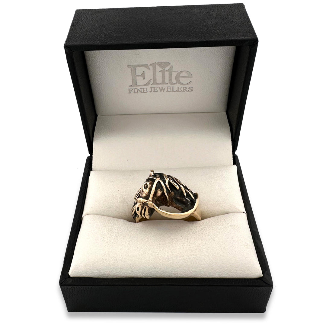 Vintage Horse Sculptural Cocktail Ring in 14k Yellow Gold
