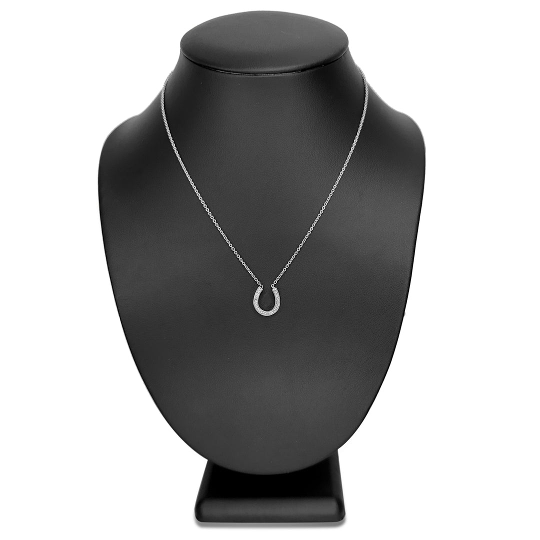0.18ctw Round Brilliant Natural Diamond Horseshoe Pendant Necklace in 14k White Gold