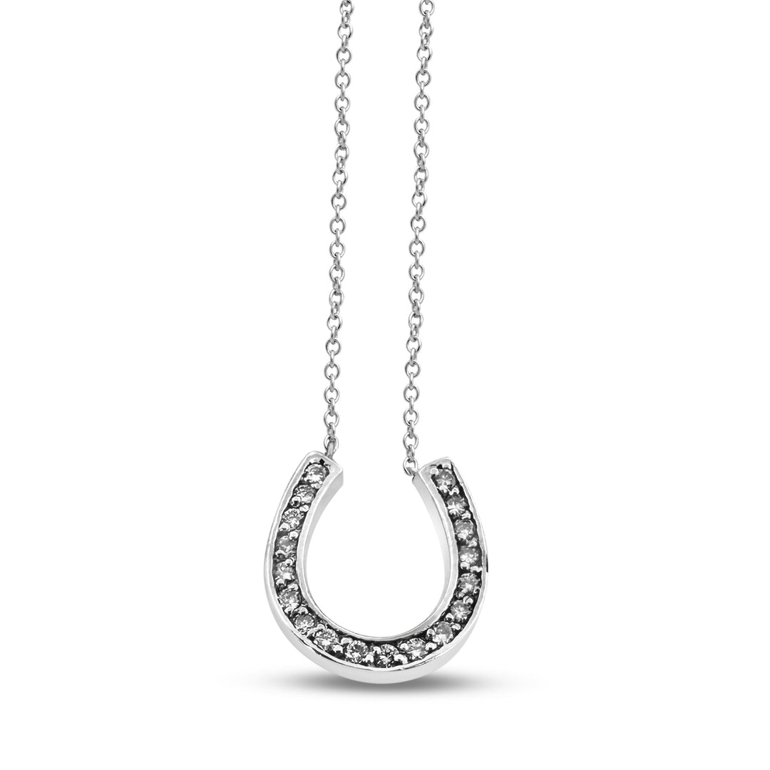 0.18ctw Round Brilliant Natural Diamond Horseshoe Pendant Necklace in 14k White Gold