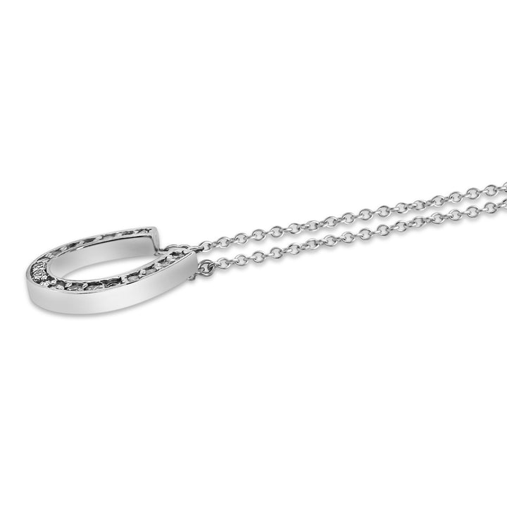 0.18ctw Round Brilliant Natural Diamond Horseshoe Pendant Necklace in 14k White Gold