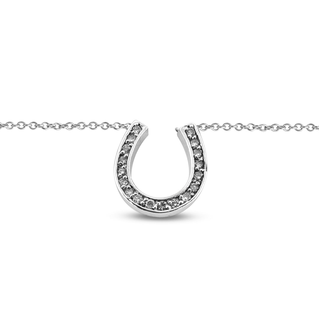 0.18ctw Round Brilliant Natural Diamond Horseshoe Pendant Necklace in 14k White Gold
