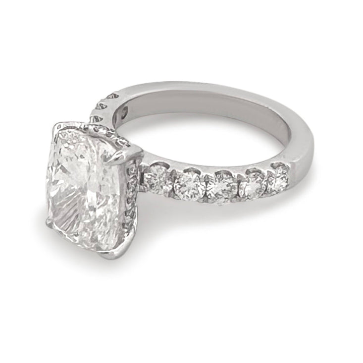 IGI Graded 4.03ct Cushion Cut with Hidden Halo Lab-Grown Diamond Engagement Ring in 14k White Gold