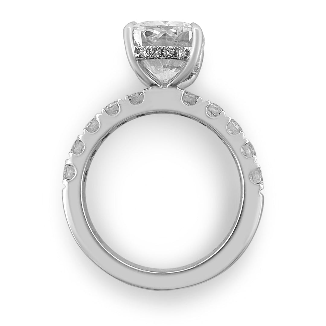 IGI Graded 4.03ct Cushion Cut with Hidden Halo Lab-Grown Diamond Engagement Ring in 14k White Gold