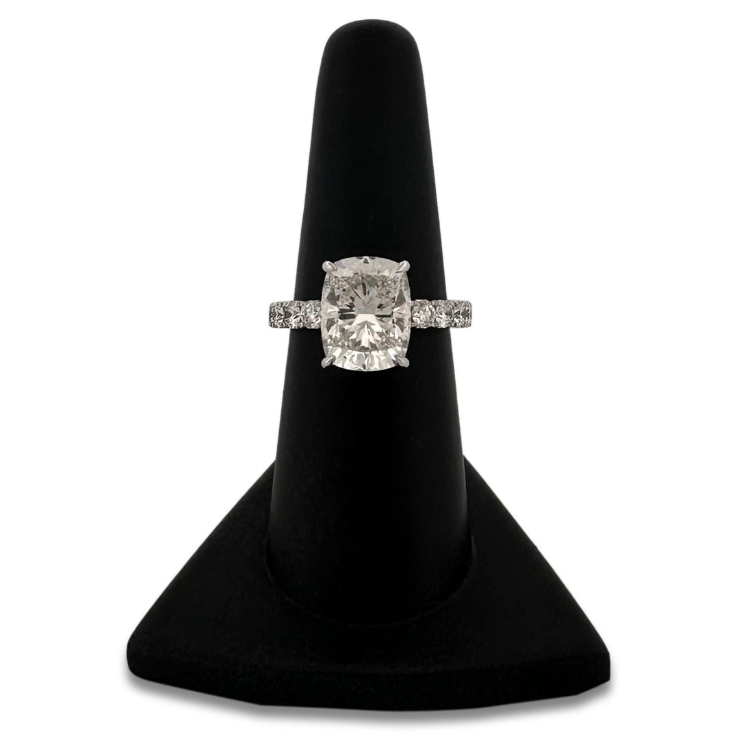IGI Graded 4.03ct Cushion Cut with Hidden Halo Lab-Grown Diamond Engagement Ring in 14k White Gold