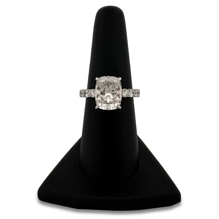 IGI Graded 4.03ct Cushion Cut with Hidden Halo Lab-Grown Diamond Engagement Ring in 14k White Gold