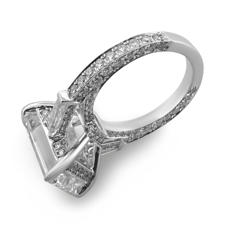 IGI Graded 8.31ct Emerald Cut Center with Baguette Sides & Hidden Halo Lab-Grown Diamond Engagement Ring 14k White Gold