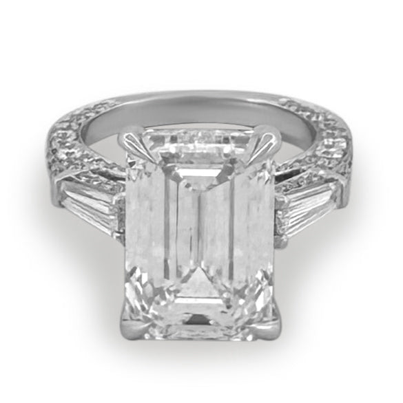 IGI Graded 8.31ct Emerald Cut Center with Baguette Sides & Hidden Halo Lab-Grown Diamond Engagement Ring 14k White Gold