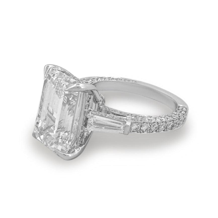 IGI Graded 8.31ct Emerald Cut Center with Baguette Sides & Hidden Halo Lab-Grown Diamond Engagement Ring 14k White Gold