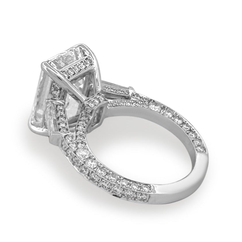 IGI Graded 8.31ct Emerald Cut Center with Baguette Sides & Hidden Halo Lab-Grown Diamond Engagement Ring 14k White Gold