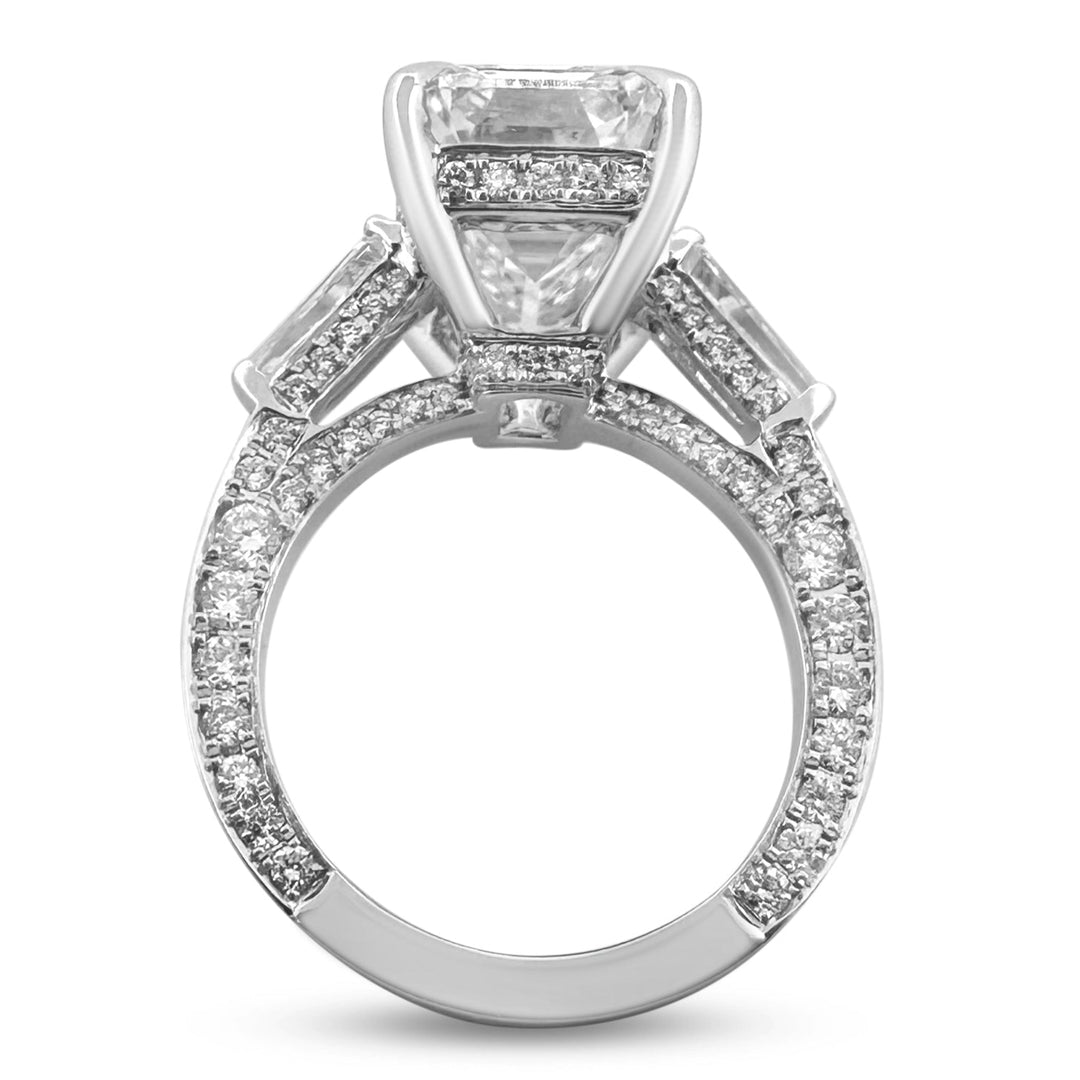 IGI Graded 8.31ct Emerald Cut Center with Baguette Sides & Hidden Halo Lab-Grown Diamond Engagement Ring 14k White Gold