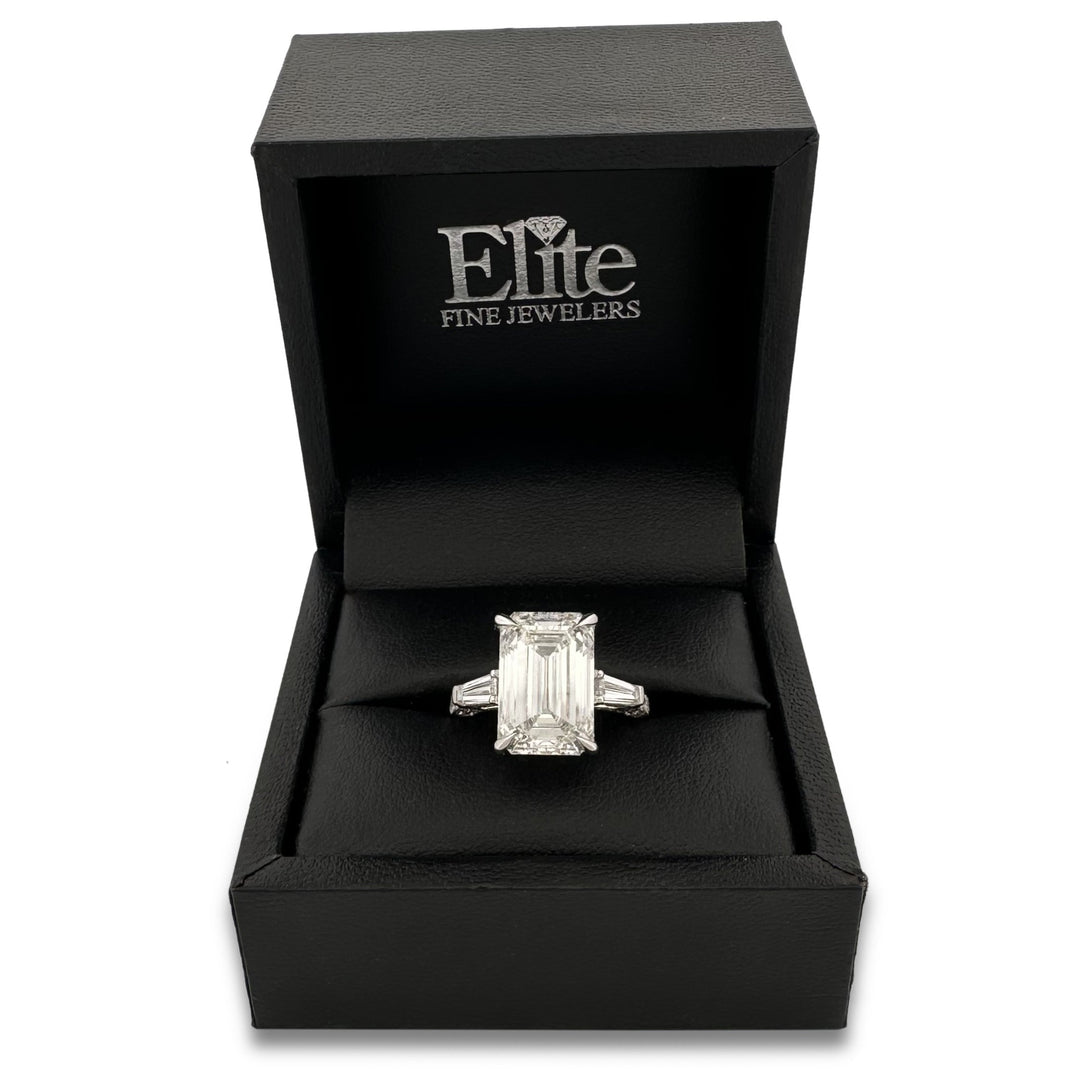 IGI Graded 8.31ct Emerald Cut Center with Baguette Sides & Hidden Halo Lab-Grown Diamond Engagement Ring 14k White Gold
