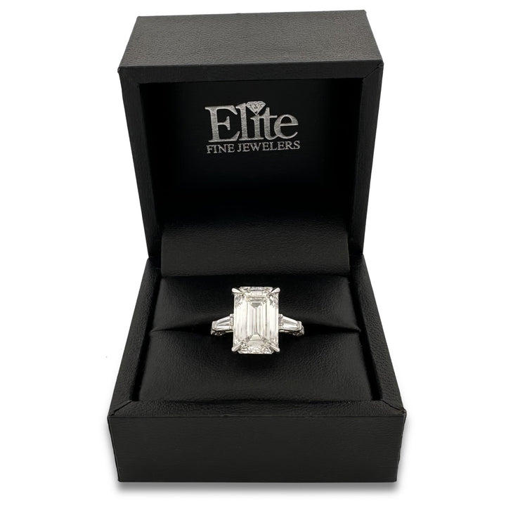 IGI Graded 8.31ct Emerald Cut Center with Baguette Sides & Hidden Halo Lab-Grown Diamond Engagement Ring 14k White Gold