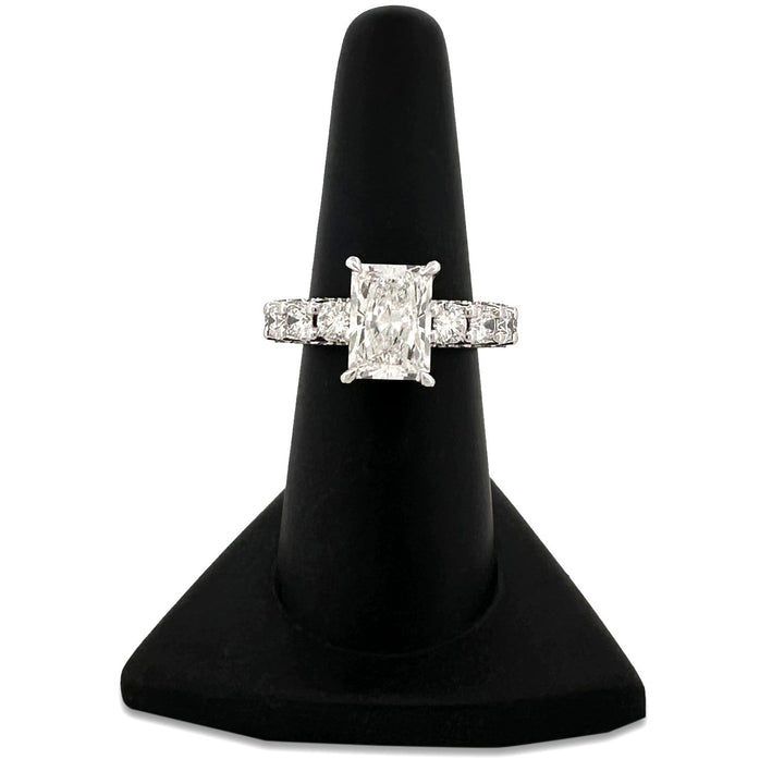 IGI Graded 6.79ctw Radiant & Round Brilliant Cut Lab-Grown Diamond Hidden Halo Eternity Engagement Ring in 14k White Gold