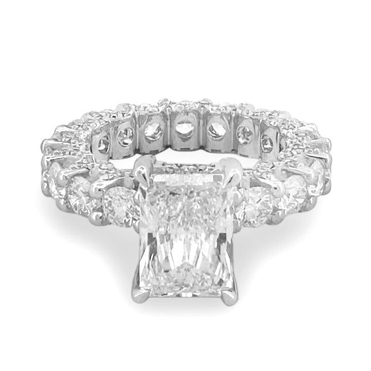 IGI Graded 6.79ctw Radiant & Round Brilliant Cut Lab-Grown Diamond Hidden Halo Eternity Engagement Ring in 14k White Gold