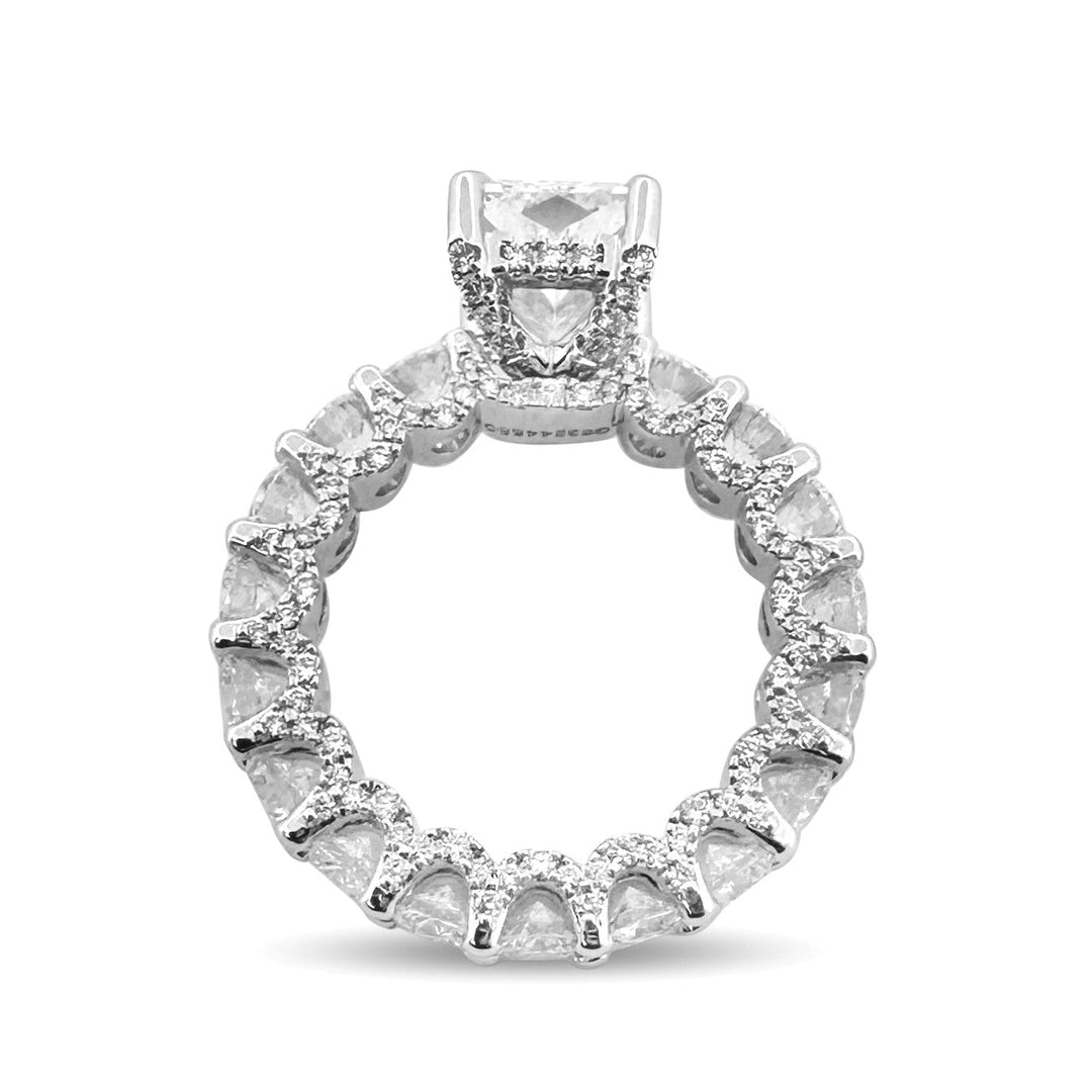 IGI Graded 6.79ctw Radiant & Round Brilliant Cut Lab-Grown Diamond Hidden Halo Eternity Engagement Ring in 14k White Gold