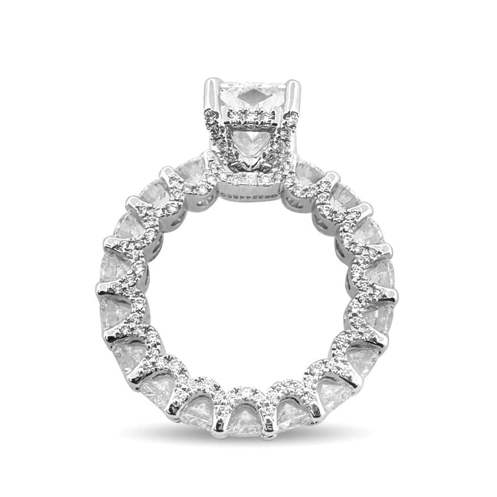 IGI Graded 6.79ctw Radiant & Round Brilliant Cut Lab-Grown Diamond Hidden Halo Eternity Engagement Ring in 14k White Gold