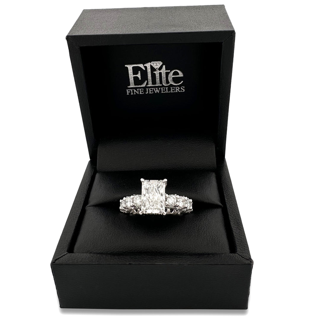 IGI Graded 6.79ctw Radiant & Round Brilliant Cut Lab-Grown Diamond Hidden Halo Eternity Engagement Ring in 14k White Gold