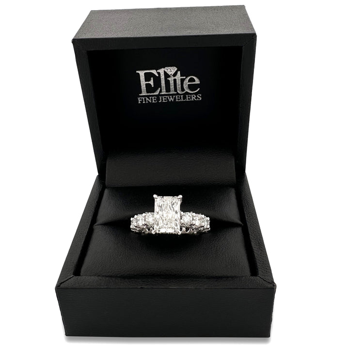 IGI Graded 6.79ctw Radiant & Round Brilliant Cut Lab-Grown Diamond Hidden Halo Eternity Engagement Ring in 14k White Gold