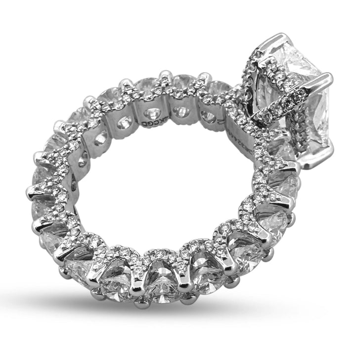 IGI Graded 6.79ctw Radiant & Round Brilliant Cut Lab-Grown Diamond Hidden Halo Eternity Engagement Ring in 14k White Gold
