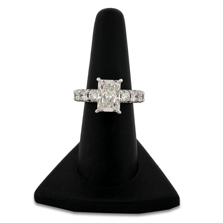 IGI Graded 6.79ctw Radiant & Round Brilliant Cut Lab-Grown Diamond Hidden Halo Eternity Engagement Ring in 14k White Gold