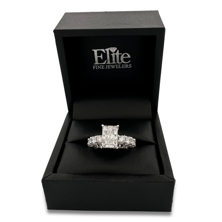 IGI Graded 6.79ctw Radiant & Round Brilliant Cut Lab-Grown Diamond Hidden Halo Eternity Engagement Ring in 14k White Gold