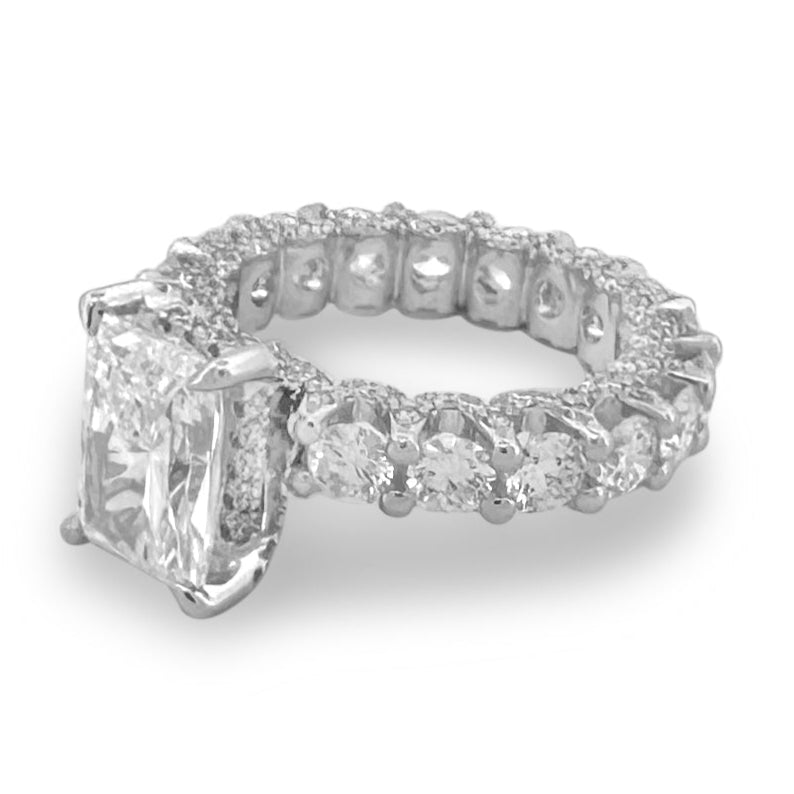 IGI Graded 6.79ctw Radiant & Round Brilliant Cut Lab-Grown Diamond Hidden Halo Eternity Engagement Ring in 14k White Gold