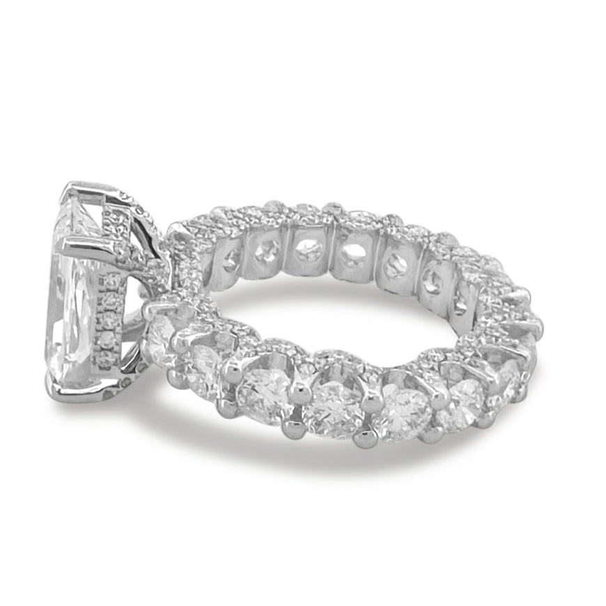 IGI Graded 6.79ctw Radiant & Round Brilliant Cut Lab-Grown Diamond Hidden Halo Eternity Engagement Ring in 14k White Gold