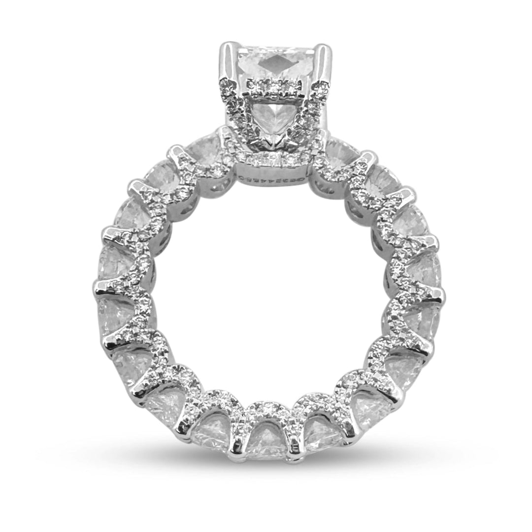 IGI Graded 6.79ctw Radiant & Round Brilliant Cut Lab-Grown Diamond Hidden Halo Eternity Engagement Ring in 14k White Gold