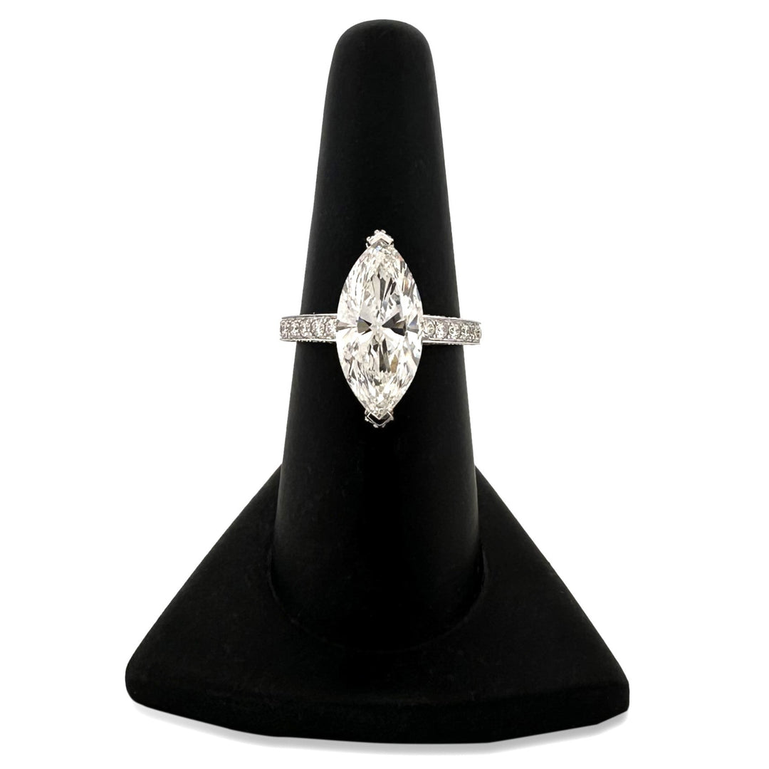 IGI Graded 4ct Marquise with Round Brilliant Lab-Grown Diamond Double Hidden Halo Engagement Ring in 14k White Gold