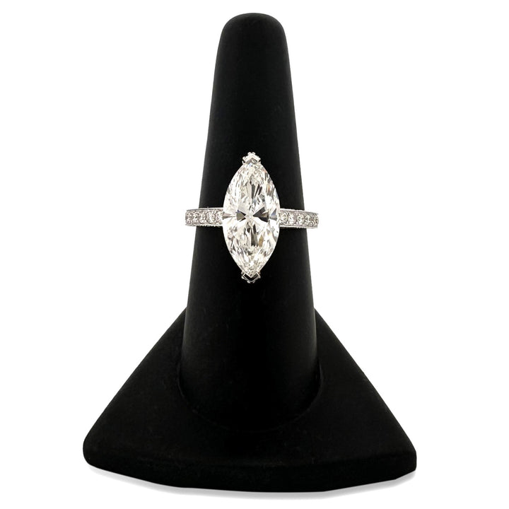 IGI Graded 4ct Marquise with Round Brilliant Lab-Grown Diamond Double Hidden Halo Engagement Ring in 14k White Gold
