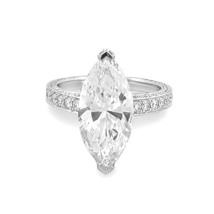IGI Graded 4ct Marquise with Round Brilliant Lab-Grown Diamond Double Hidden Halo Engagement Ring in 14k White Gold