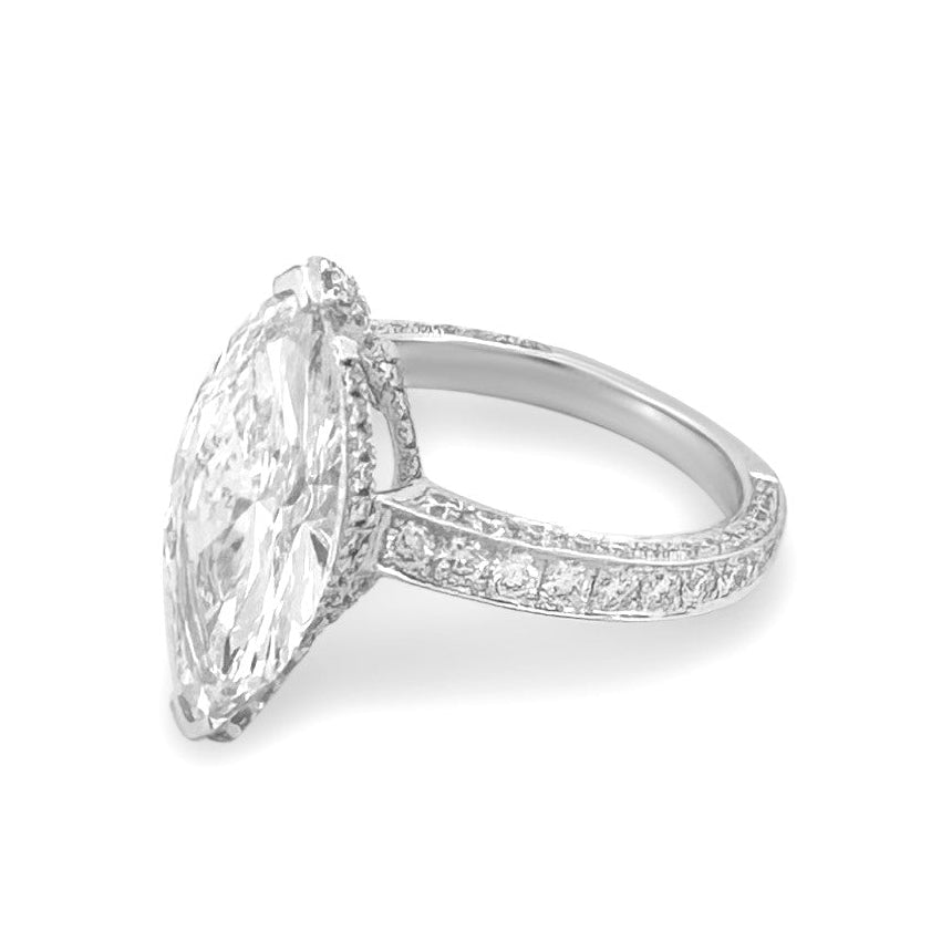 IGI Graded 4ct Marquise with Round Brilliant Lab-Grown Diamond Double Hidden Halo Engagement Ring in 14k White Gold