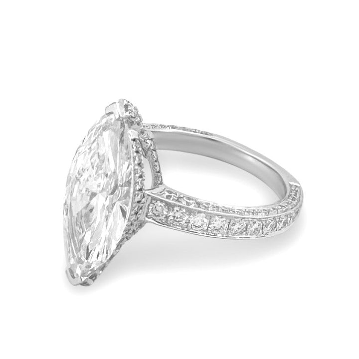 IGI Graded 4ct Marquise with Round Brilliant Lab-Grown Diamond Double Hidden Halo Engagement Ring in 14k White Gold