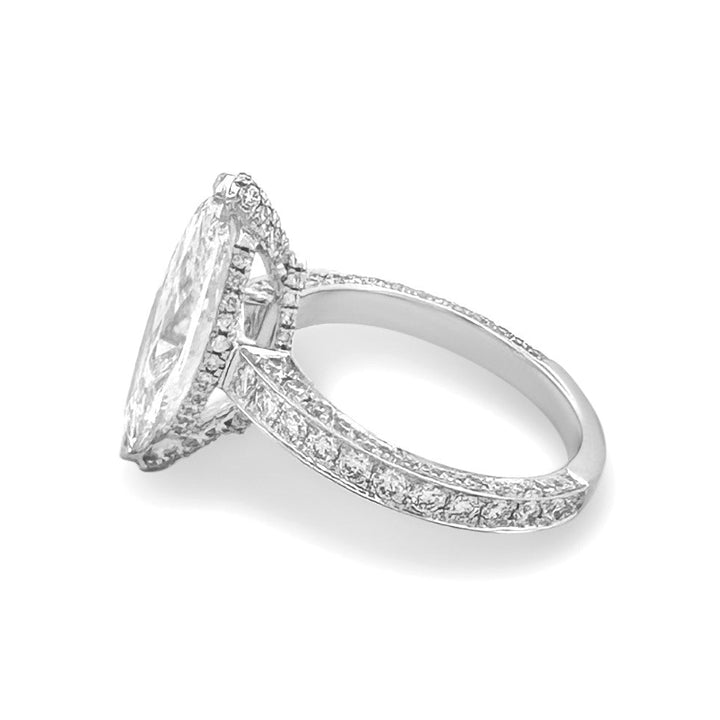 IGI Graded 4ct Marquise with Round Brilliant Lab-Grown Diamond Double Hidden Halo Engagement Ring in 14k White Gold