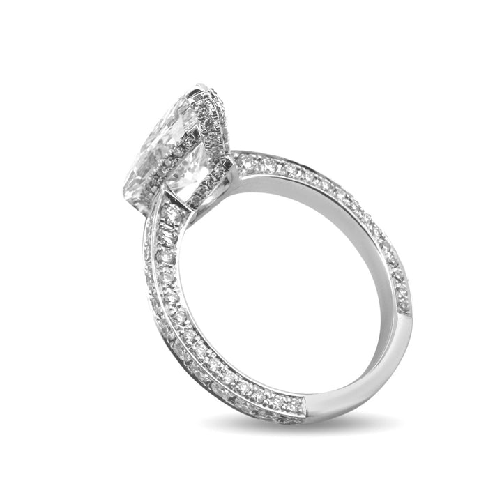 IGI Graded 4ct Marquise with Round Brilliant Lab-Grown Diamond Double Hidden Halo Engagement Ring in 14k White Gold