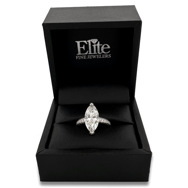 IGI Graded 4ct Marquise with Round Brilliant Lab-Grown Diamond Double Hidden Halo Engagement Ring in 14k White Gold