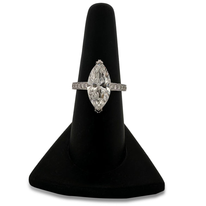 IGI Graded 4ct Marquise with Round Brilliant Lab-Grown Diamond Double Hidden Halo Engagement Ring in 14k White Gold