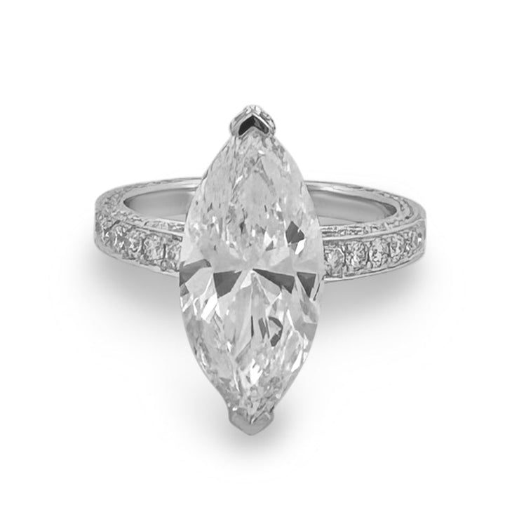 IGI Graded 4ct Marquise with Round Brilliant Lab-Grown Diamond Double Hidden Halo Engagement Ring in 14k White Gold
